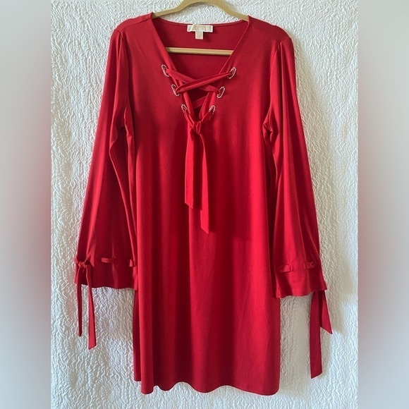 MICHAEL Michael Kors Long Sleeve Laced Up Midi Dress - Picture 1 of 10
